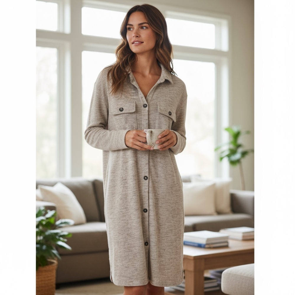 RESA Oatmeal Button Down Knit Collared Long Sweater Cardigan